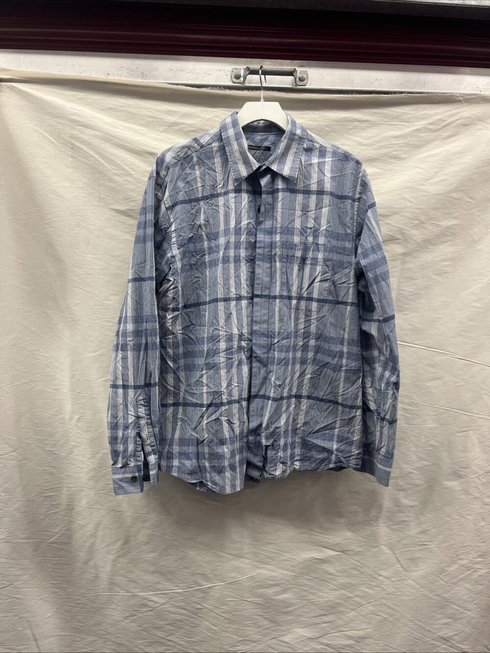Van Heusen Studio Slim Fit Blue Checkered Dress Shirt Men's size L